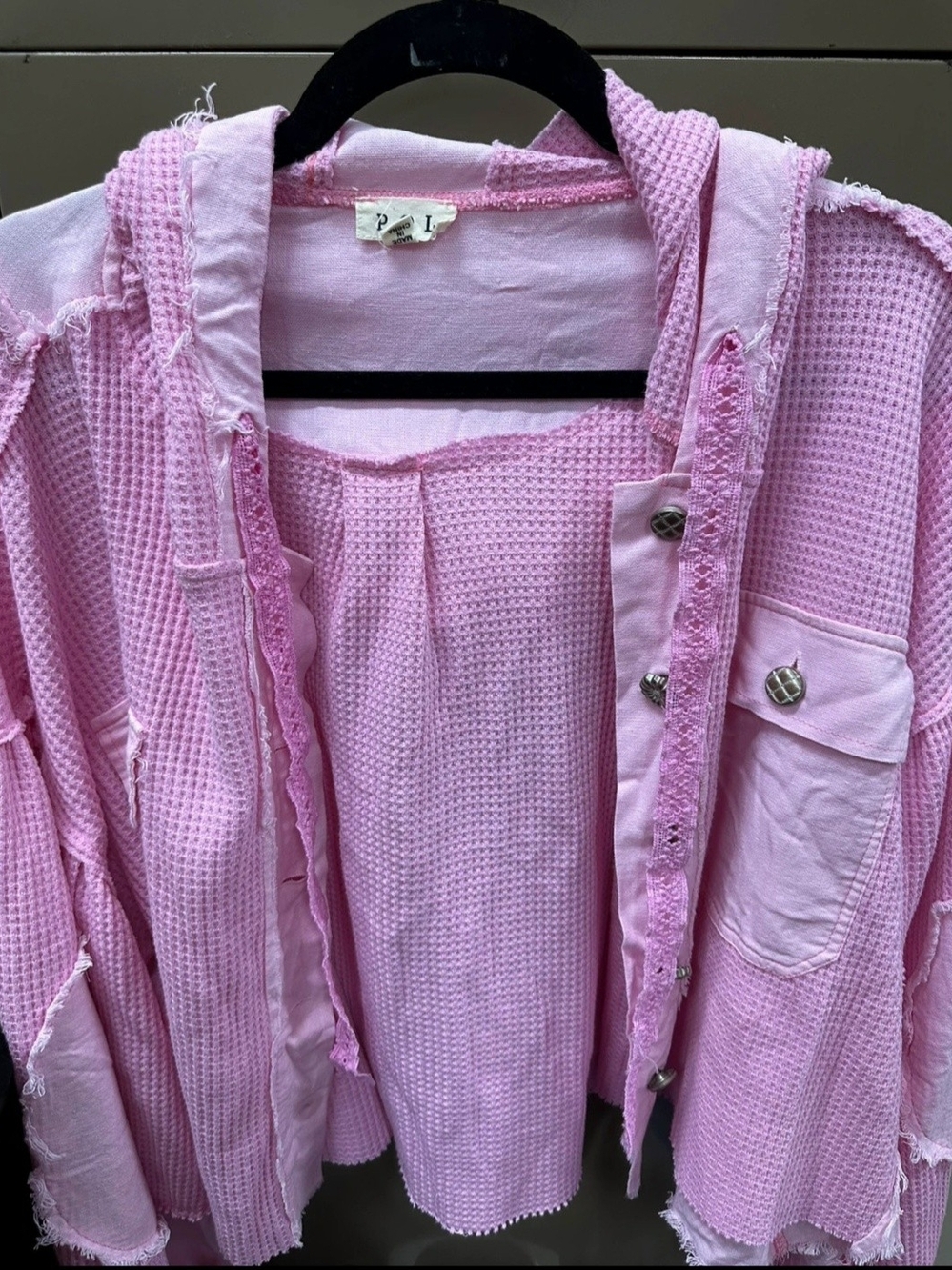 Pink POL Waffle Knit Hooded Top -